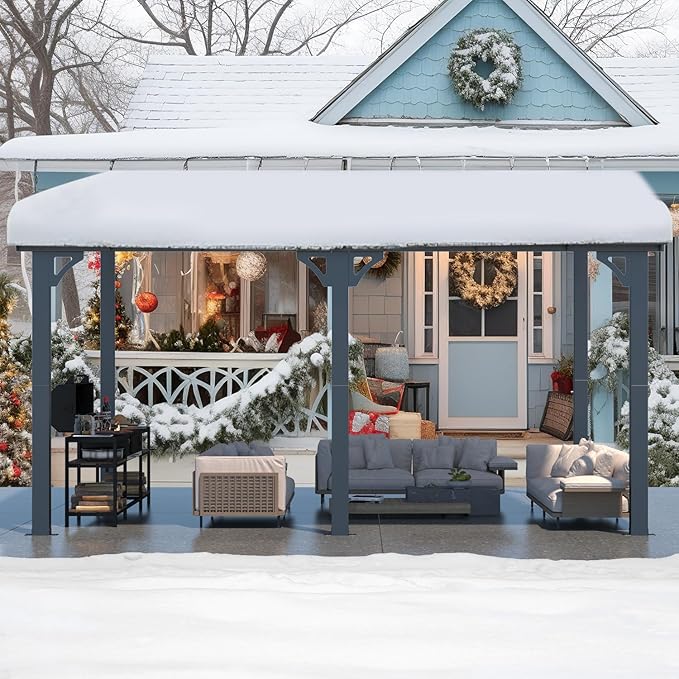 AECOJOY 14' x 8' Gazebo Outdoor Pergola for Patio, 8x14 Hard Top Lean to Gazebo Shelter Pergolas and Gazebos Clearance with Patio Roof, Large Wall-Mounted Heavy Duty Awnings for Decks, Backyard