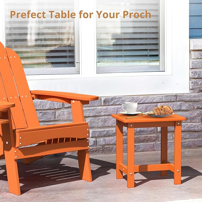 LUE BONA Outdoor Side Table, HDPS Small Outdoor Table, Adirondack Side Table, Outside End Table for Patio, Porch, Deck, Pool, Weather Resistant/Easy Maintenance/Indoor or Outside Use, Orange