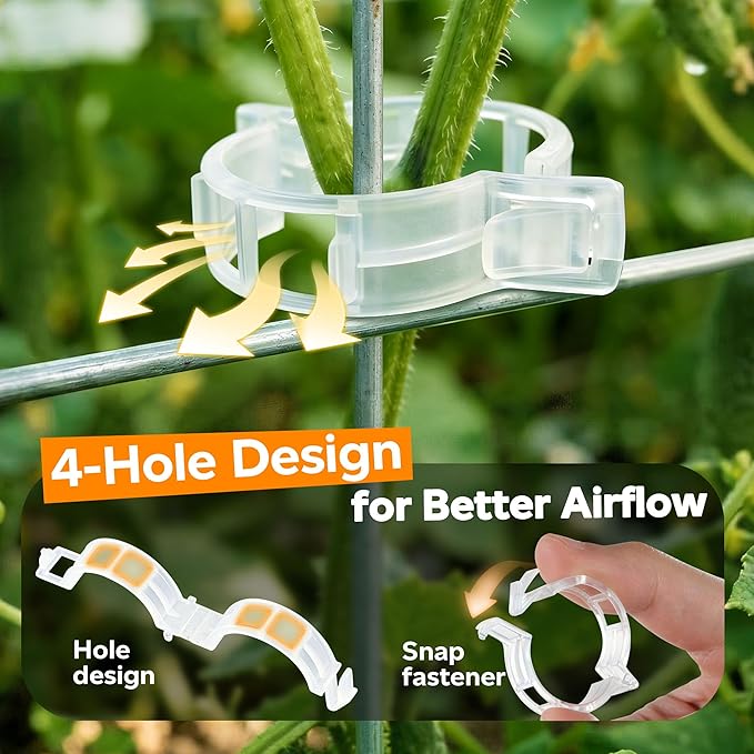 100pcs Tomato Clips for Climbing plants, Plastic Trellis Plant Support Clips for Garden, Reusable Clips for Supporting Grape Tomato Vine and Vegetables Plants to Grow Upright Makes Plants Healthier