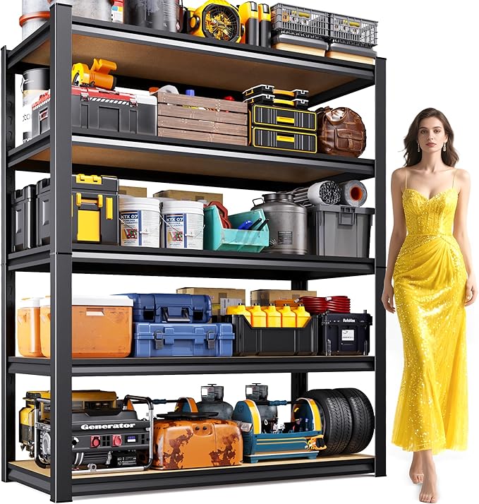 AOARGG 78" H Garage Shelving Heavy Duty Storage Shelves, Metal Adjustable Shelving Unit, Utility Garage Organizer Shelf for Basement, Pantry, Kitchen, Warehouse, 45.6" W x 19.7" D x 78" H, Black