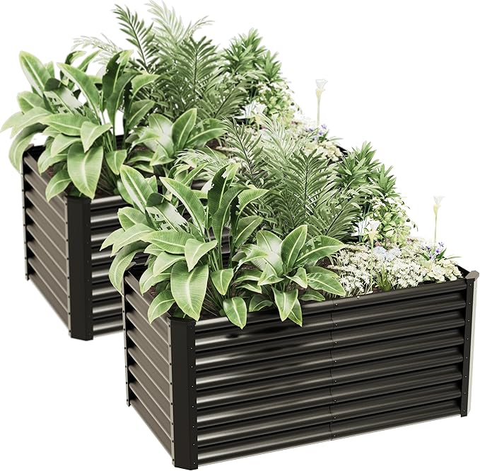 4x2x2ft(2 Pack) Raised Garden Bed Kit, Galvanized Planter Garden Boxes Outdoor, Metal Raised Garden Beds for Vegetables,Fruits, Flower,Black