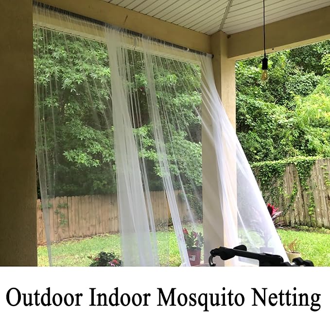 Patio Screen Mesh Outdoor Curtains Waterproof Sheer Lightweight Bug Netting for Porch Gazebo Garden Party Wedding Backdrop, White, W 125 x L 98 inch per Panel, 2 Panels