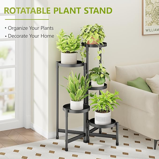 5 Tier Plant Stand Indoor, Tiered Plant Stand Outdoor for Multiple Plants, Corner Plant Shelf for Patio Balcony Porch Garden Living Room House, Black