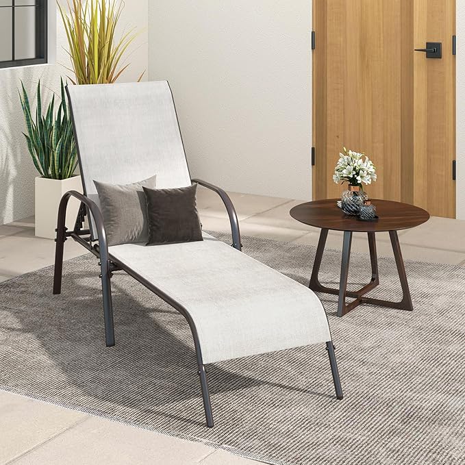 Giantex Set of 2 Patio Lounge Chair, Outdoor Chaise Lounge with 5 Adjustable Backrest, Sturdy Steel Frame, Sunbathing Recliner, Beach Chair, Tanning Chair for Outside, Yard, Balcony, Pool Chairs, Grey