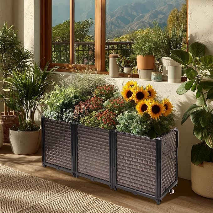 Large Planters for Outdoor Plants - Deepened 20" H, Raised Beds for Gardening Self Watering, Elevated Planter Box with Legs, Rectangular Garden Planters for Outdoor Plants Flowers, 47.2"L x 15.7"W