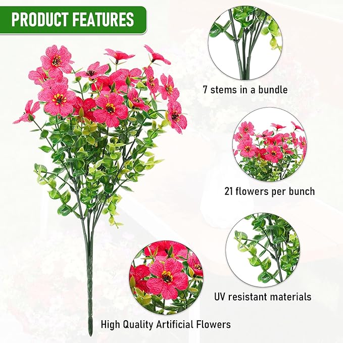 Artificial Flowers Outdoor Fake Plants, Faux Silk Flowers Plastic Plants for Outdoors Indoor Outside Front Porch Hanging Planter Window Box Garden Home Spring Decoration, 14 Pack (Mix)