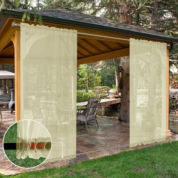 SpaceDresser Waterproof Outdoor Sheer Curtains for Patio - 2 Panels Rod Pocket Indoor Voile Sheer Curtain for Living Room,52W x 84L inch, Sage Green