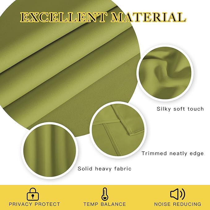 NICETOWN Blackout Window Curtain 90 inch Length - Room Darkening Thermal Insulated Grommet Large Window Treatment Light Blocking for Bedroom/Doorway (Fresh Green, 1 Panel, W52 x L90)