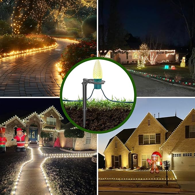 50 Pack Christmas Light Stakes 8.5"-10" for C7 and C9 String Lights,Outdoor Light Stakes, Garden, Lawn, Pathway, Patio, Path, Walkway, Christmas Decoration
