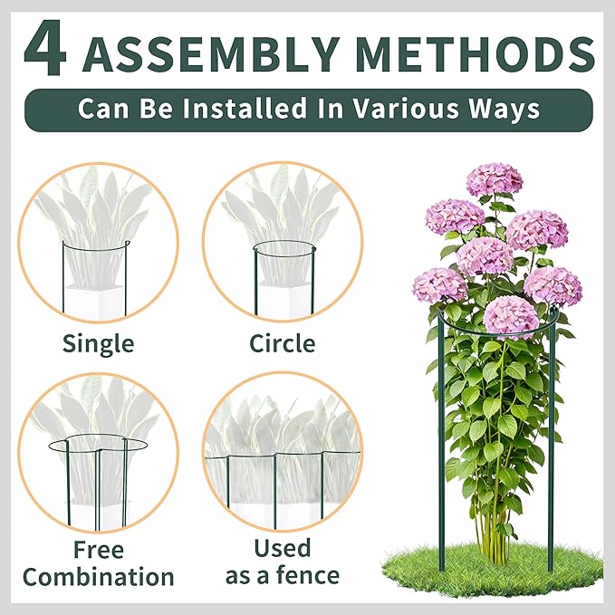Garden Plant Support Cagess,High Heavy Duty Interlinked Half Round Peony Support Ring Cage for Indoor Outdoor Plants,Plant Supports for Peony,Tomato,Hydrangea,Rose (4, 16" Dx46 H)