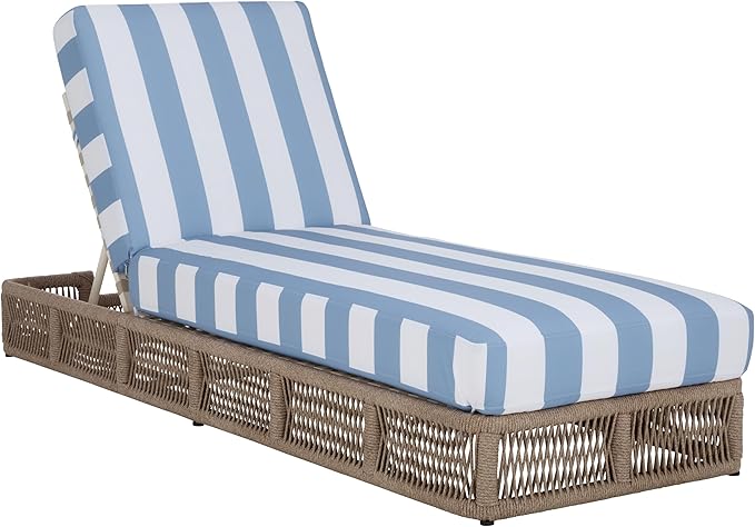 SAFAVIEH Outdoor Patio Furniture Collection - Gillian Heather Tan Rope Daybed, Baby Blue Stripe Cushion, Coastal Sunlounger, Fully Assembled (PAT7527U)