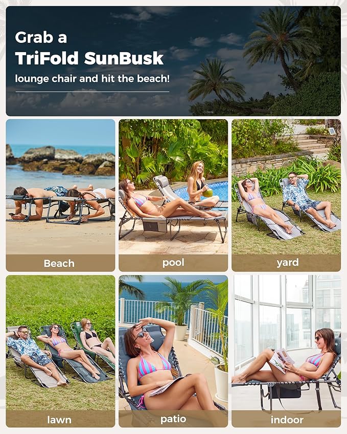 KingCamp Tanning Chair with Face Hole, Lounge Chairs Outdoor Folding Comfy Adjustable 5-Position Lay Flat Foldable Chaise Chaser Lounger for Outside Beach Patio Sun Bathing Pool, Grey