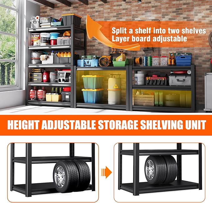 Garage Shelving-2050 lbs 5 Tier Storage Shelves,Adjustable Heavy Duty Metal Shelving Unit and Storage Large Rack,Utility Steel Shelf for Warehouse Industrial Pantry Basement Organizers 71"x46"x20"