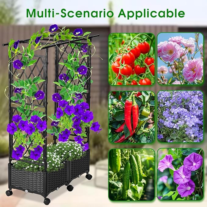 Planter with Trellis Raised Garden Beds, 4.5ft Tall with Screen Indoor Outdoor, Vegetable Flower Privacy Planter Box for Backyard Balcony Patio, Black