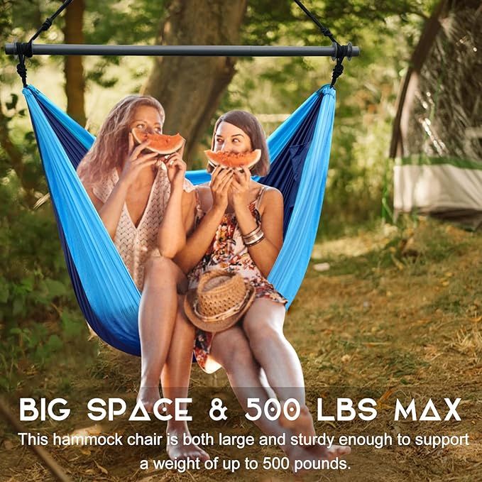 Hammock Chair, Portable Outdoor Hanging Rope Swing, Max 500 Lbs, Collapsible and Lightweight Nylon Parachute Hammocks Chair for Indoor, Backpacking, Travel, Backyard, Patio, Hiking (Navy,Blue)