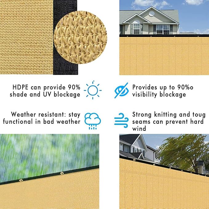 UPGRADE Privacy Fence Screen 5'x28' Sand Outdoor 90% Visibility Blockage 170 GSM Mesh Shade Cover Panels for Backyard,Balcony,Home Decoration with Zip Ties,Customized Avaliable