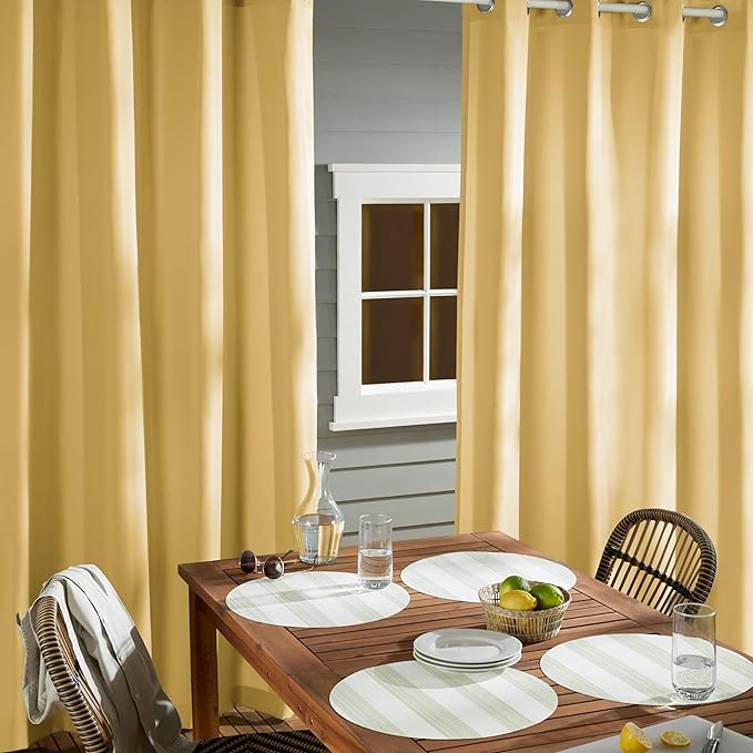 TOWN & COUNTRY BASICS Cabana Solid Heavyweight Indoor Outdoor Curtains, Light Filtering Opacity with Grommet Top, Water Repellent, 2-Pack Set, 54"x84", Sundress Yellow