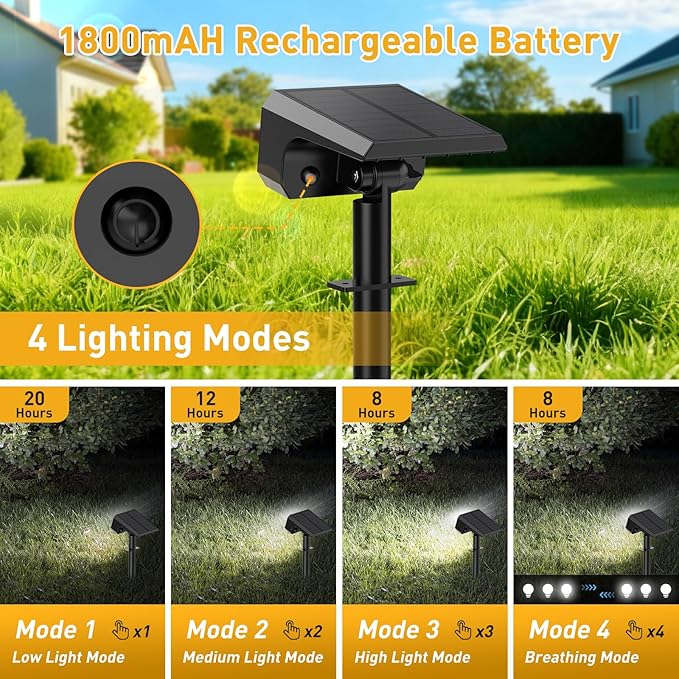 Solar Spot Lights Outdoor Waterproof IP65, [4 Pack/100 LED/4 Modes] 2-in-1 Solar Landscape Spotlights, Auto On/Off High Lumens Spot Lights for Outside Yard Garden Pathway(Cool White)