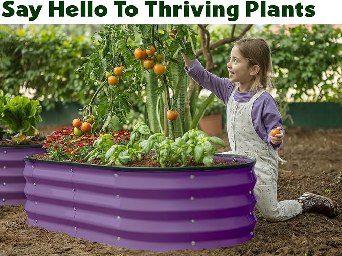 Plant & Plot Galvanized Raised Garden Beds Outdoor // 4×2×1 ft Planter Raised Beds for Gardening, Vegetables, Flowers (Purple) // Large Metal Garden Box