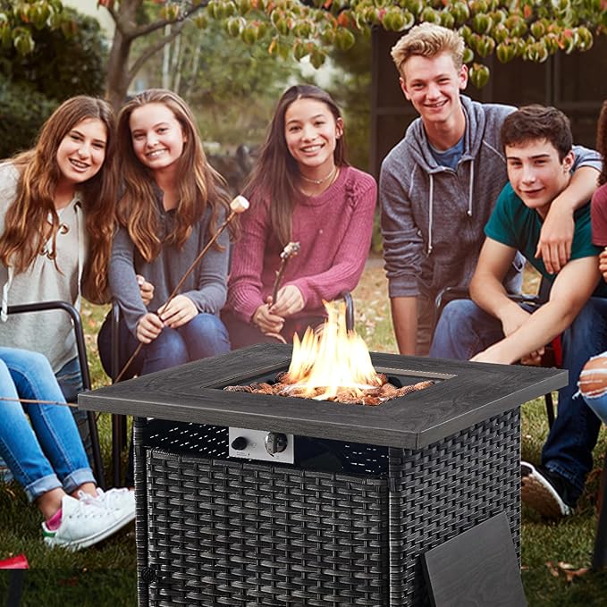 Belord Patio Furniture Set with Fire Pit Table: 9 Pieces Wicker Oversize Patio Conversation Set with Outdoor Swivel Glider Rocker Rattan Couch Ottomans, Anti-Rust Frame, Removable Cushion Beige