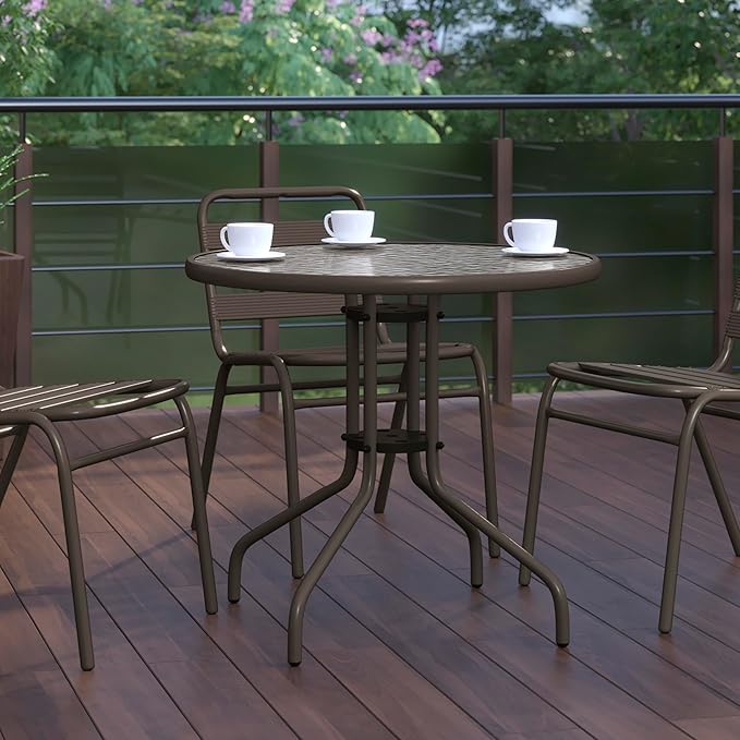 Flash Furniture Bellamy 31.5'' Round Indoor/Outdoor Tempered Glass Metal Frame Side Table, Bronze
