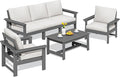 SERWALL HDPE Patio Conversation Set, 6-piece Sectional Outdoor Furniture Set, All Weather Outdoor Couch Set Patio Furniture Set for Deck, Lawn, Grey Frame with Khaki Cushion