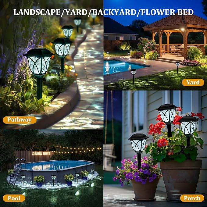 GIGALUMI 8 Pack Solar Lights Outdoor Waterproof, LED Solar Garden Lights, Outdoor Decorations, Garden Decor for Yard, Patio, Landscape, Planter, Walkway (Cold White)
