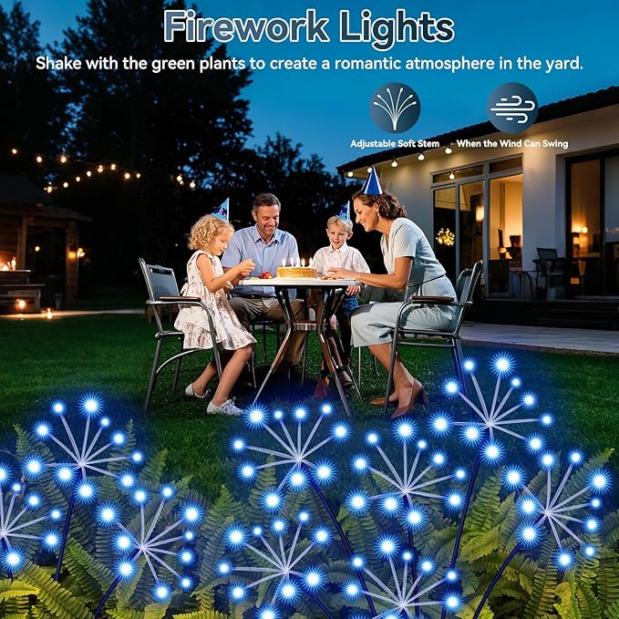 Solar Garden Lights 2 Pack Waterproof Swaying Starburst Light Solar Outdoor Lights for Yard Patio Walkway Pathway Party Wedding Decoration, Unique Gifts for Women, Blue