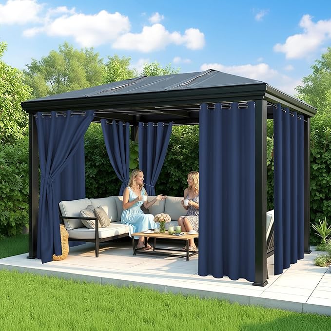 Outdoor Curtains for Patio Waterproof - 6 Panels Privacy Weatherproof Outside Curtains with Grommets for Pergola, Gazebo, Porch, Cabana, Balcony, 54 x 108 Inch, Navy