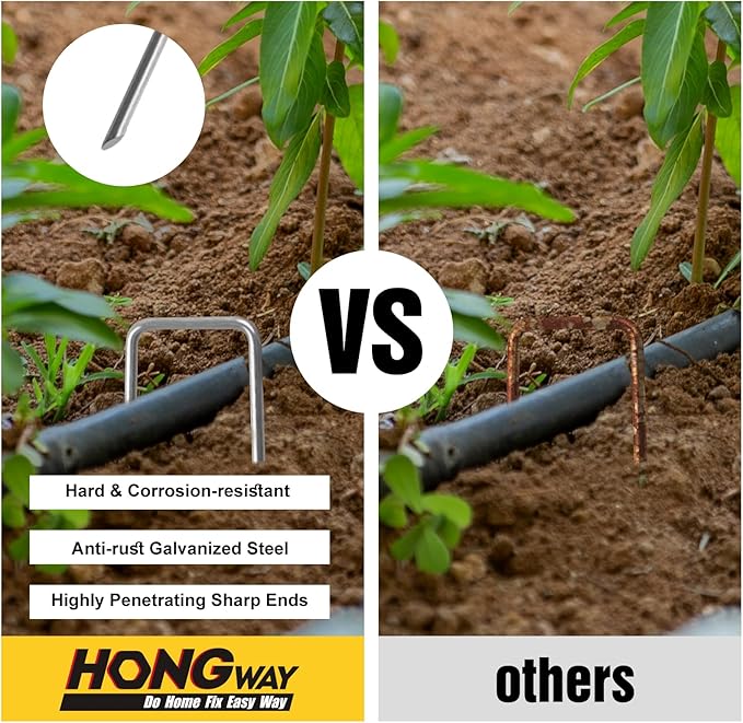 HongWay 120 Pack 6 Inch Landscape Staples 11 Gauge Garden Staples, Galvanized Ground Stakes SOD Pins, Lawn Yard Stakes for Gardening Plant Support Tent Fence Landscaping Fabric Outdoor Decorations