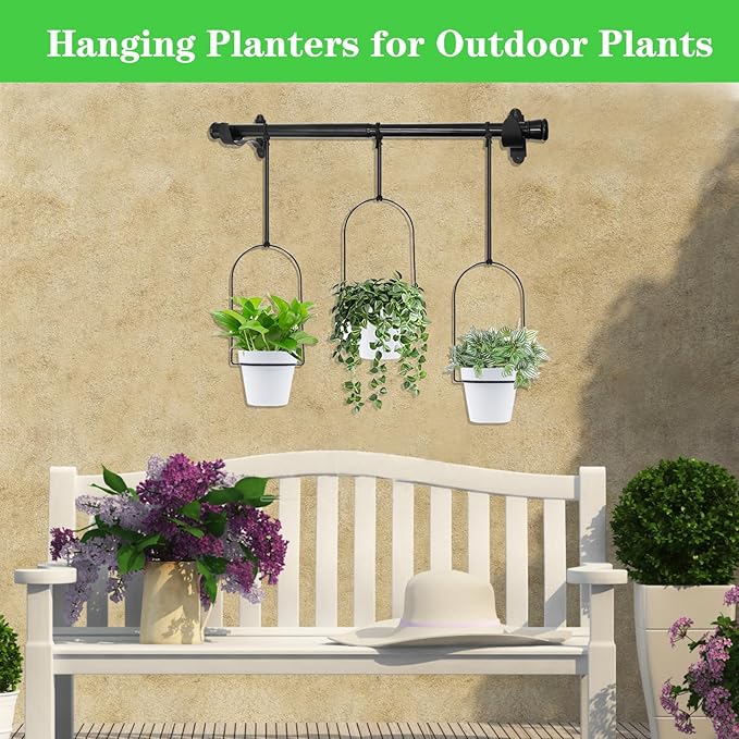 DOUBFIVSY Hanging Planters for Indoor Plants Plant Hanger, Adjustable Hanging Window Planter Hanging Wall Planter for Garden, 23in Plant Shelves Metal Holder Rod with Pots (Black)