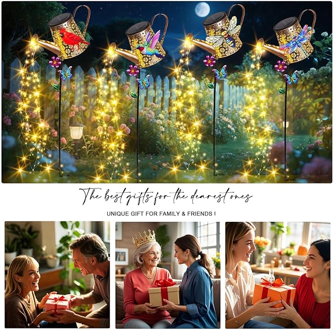 Solar Watering Can with Lights Outdoor Garden, 41in Large Hummingbird Garden Stake Lights, Waterproof Decoration for Yard Lawn Pathway, Gifts for Mom Grandma Women Birthday Gardening Gift