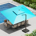 10 X 13 FT Cantilever Patio Umbrella with Led Lights and Base Included Outdoor Heavy Duty Double Top Rectangle Offset Umbrellas with 360-degree Rotation for Pool Deck Backyard, Turquoise
