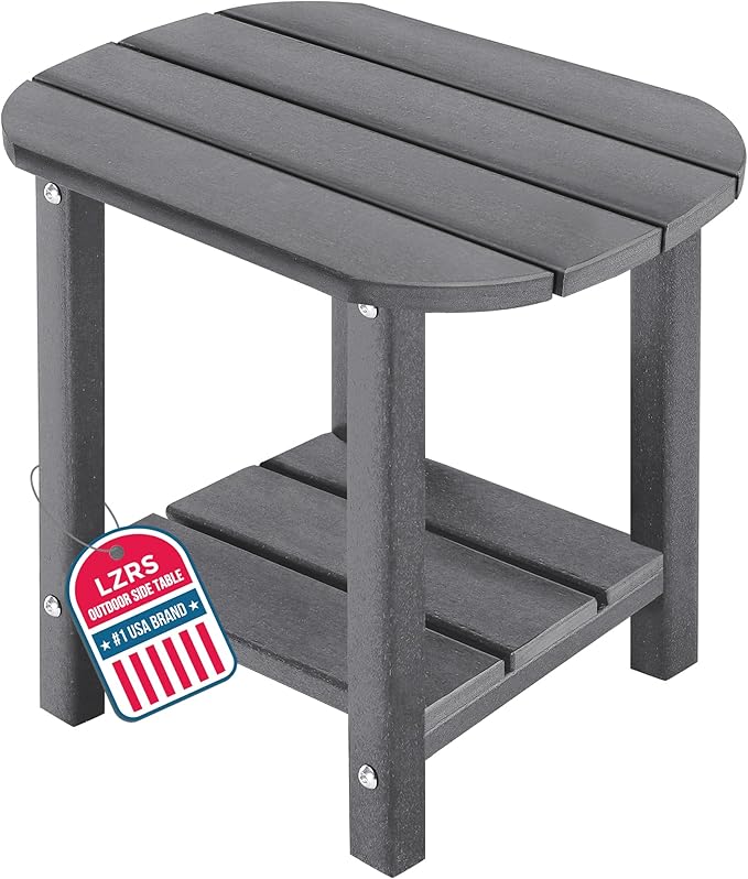 LZRS Outdoor Side Table - 2-Tier Adirondack HDPE Patio End Table for Pool, Porch,Balcony & Backyard,Weather Resistance for Indoor and Outdoor use(Grey)