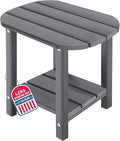 LZRS Outdoor Side Table - 2-Tier Adirondack HDPE Patio End Table for Pool, Porch,Balcony & Backyard,Weather Resistance for Indoor and Outdoor use(Grey)