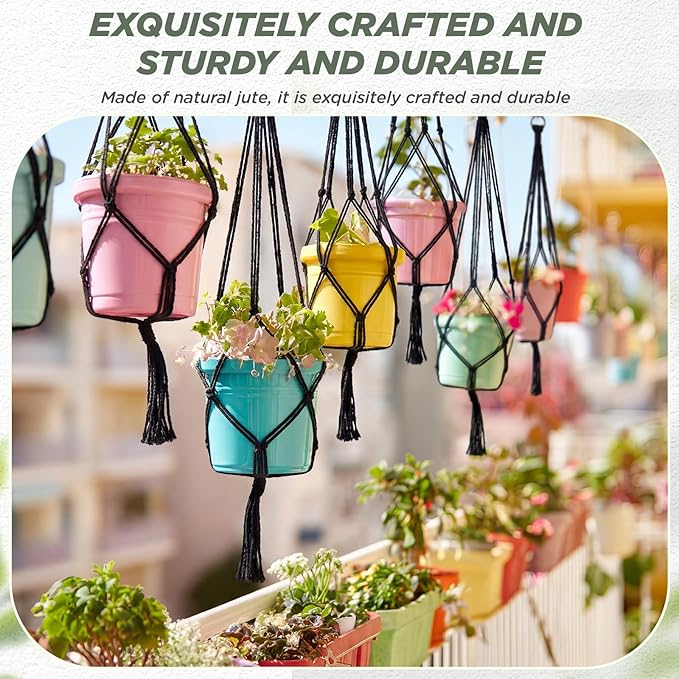 EBOOT 2 Pack 48 Inch Large Macrame Plant Hanger Rope to Hang Flower Pot Plant Holder for Indoor Outdoor Decorations, 4 Legs (Black)