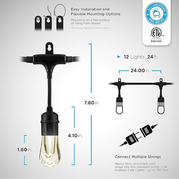 Enbrighten Vintage Outdoor String Lights, 24ft, 12 RGB Acrylic Bulbs, Weatherproof, RF Remote Control, Perfect for Holidays, Gameday, Parties, and More, 37791