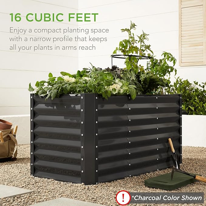 Best Choice Products 4x2x2ft Outdoor Metal Raised Garden Bed, Deep Root Box Planter for Vegetables, Flowers, Herbs, 119 Gallon Capacity, 100% Non Toxic Materials - Wood Grain