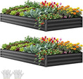 YITAHOME 8x4x1ft 2pcs Large Raised Garden Bed Kit, Galvanized Metal Planter Box with Gloves, Ground Nails & Safety Rubber, Outdoor Above Ground Planters for Plants Vegetables Flowers, Black