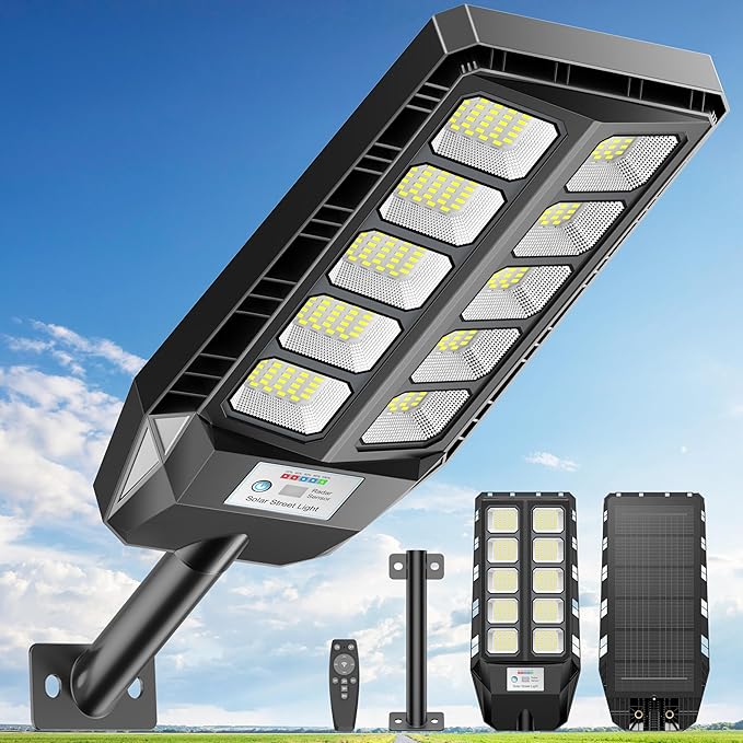 Deepn Solar Lights Outdoor, IP66 Waterproof Street Lights Outdoor, 6500K Dusk to Dawn Solar Security Flood Lights Motion Sensor with Remote Control for Yard, Entryway Garage, Porch 1 Pack