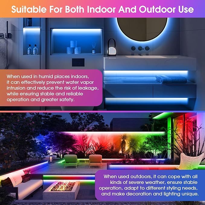 150Ft Outdoor LED Strip Lights, IP68 Waterproof Color Changing RGB LED Light Strips with IR Remote and APP, 24V Music Sync Led Rope Lights,Flexible Outdoor DIY Tape Lights for Balcony Deck Garden Pool