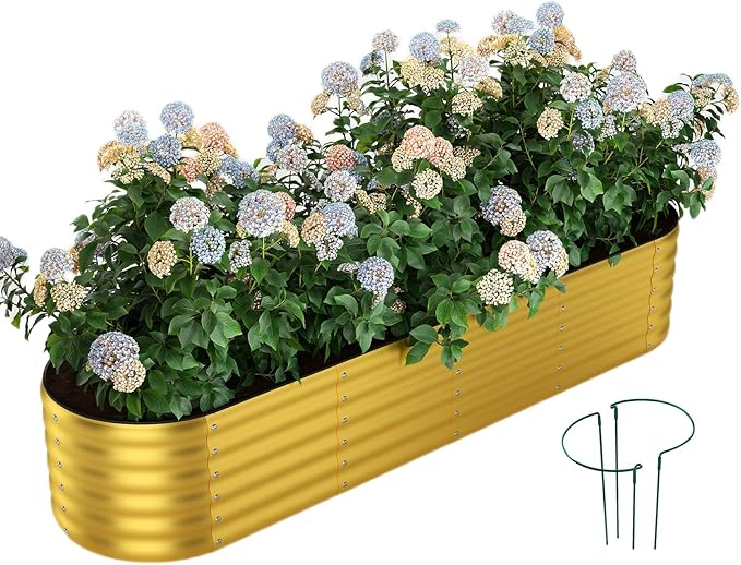 Galvanized Metal Planter Round Raised Garden Bed Kit for Gardening Outdoor Garden Box Raised Flower Bed 1PC Gold 8X2X1FT