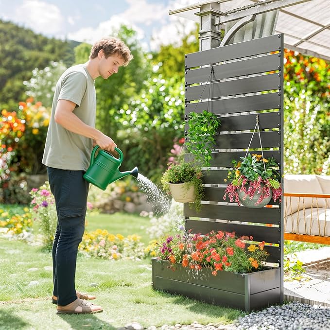 Outsunny Raised Garden Bed with Trellis for Climbing Plants, Planter Box with Self Draining Gap, Freestanding Trellis Planter for Outdoor, Patio, Deck, 35.75" x 15" x 70.75", Black
