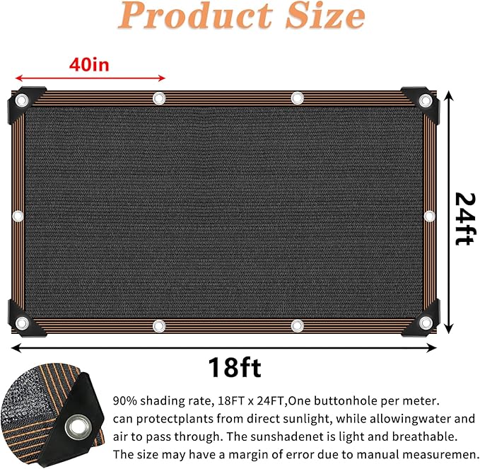 QLOFEI 18 x 24 FT Shade Cloth for Garden, 80% Sunblock Shade Neting Cover with Grommets, Sun Screens for Patio Plants Greenhouse, Mesh Tarp for Kennel Chicken Coop Pergola Outdoor