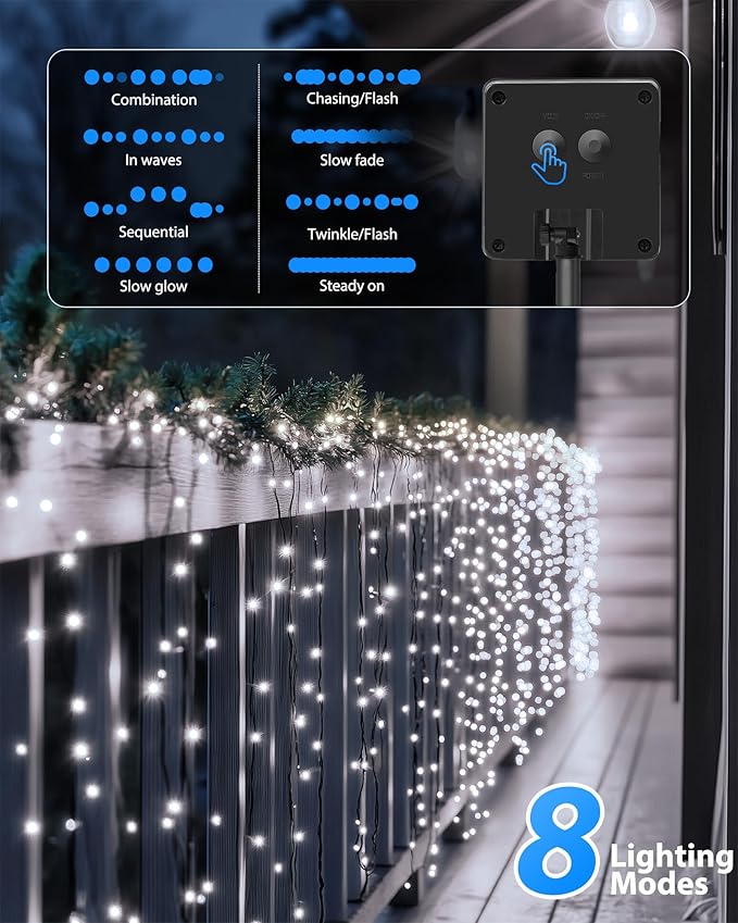 Brightown Solar Outdoor String Lights - 50 FT 120 LED Solar String Lights for Outside with 8 Lighting Modes, IP65 Waterproof Solar Outdoor Lights, Suitable for Tree Party Decor, Cool White