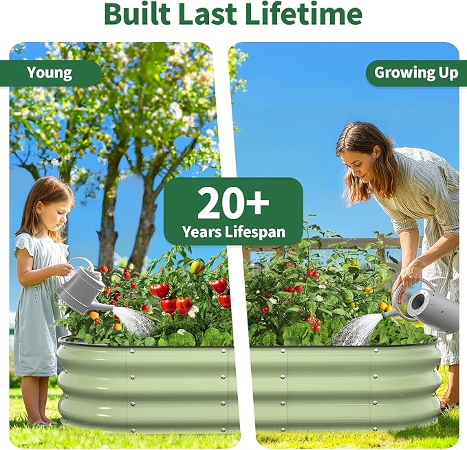 Kesfitt Raised Garden Bed, 6x3x1 FT Galvanized Steel Metal Raised Garden Bed, Oval Open-Bottom Design, 12-Inch Deep for Outdoor Vegetable & Herb Gardening, Fruit Green