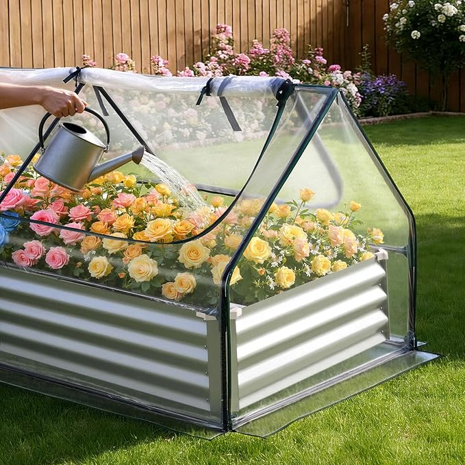 VEVOR 6x3x1FT Metal Raised Garden Bed with Greenhouse Cover, Outdoor Galvanized Planter Raised Beds for Gardening for Vegetables Flowers and Fruit