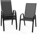 VINGLI Patio Chairs Set of 4 – Stackable Outdoor Dining Chairs with Comfortable Sling High Back Chairs and Armrests for Lawn, Poolside, Courtyard, Balcony, Garden, Black
