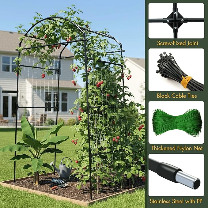 79" Garden Trellis Arch for Climbing Plants – Tall Outdoor Metal Trellis for Vegetables, Peas, Tomatoes,﻿ Cucumber Trellis Arch & Vertical Garden Climber Plant Support for Vine Plants