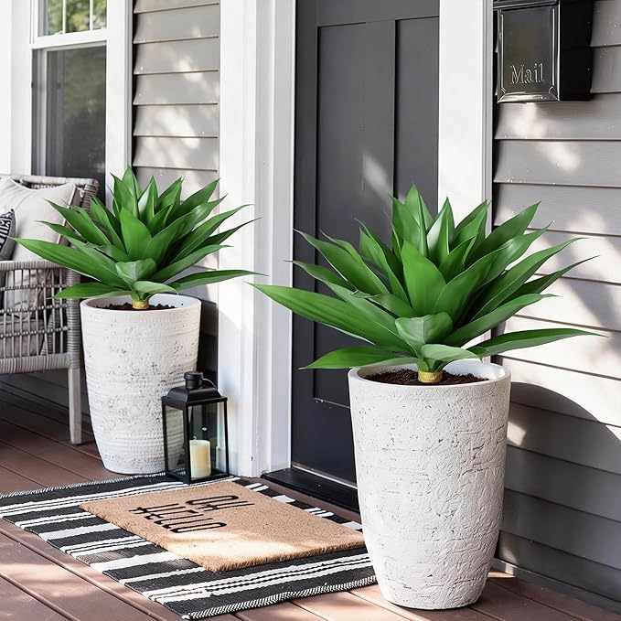 Ivydale Outdoor Faux Plants, 2 PCS 28" Artificial Agave Plant for Outdoors Outside Decoration, Large Fake Plants Realistic Greenery UV Resistant for Planter Porch Patio Yard Garden Indoor(Green)